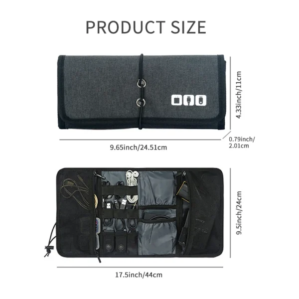 Sb004249daadb40b49cbdcaca06e5ebe4m.webp Electronic Organizer Cord Pouch, Travel Cable Charger Phone Accessories Bag Organizer Roll up Tech Carrying Case for USB Cables