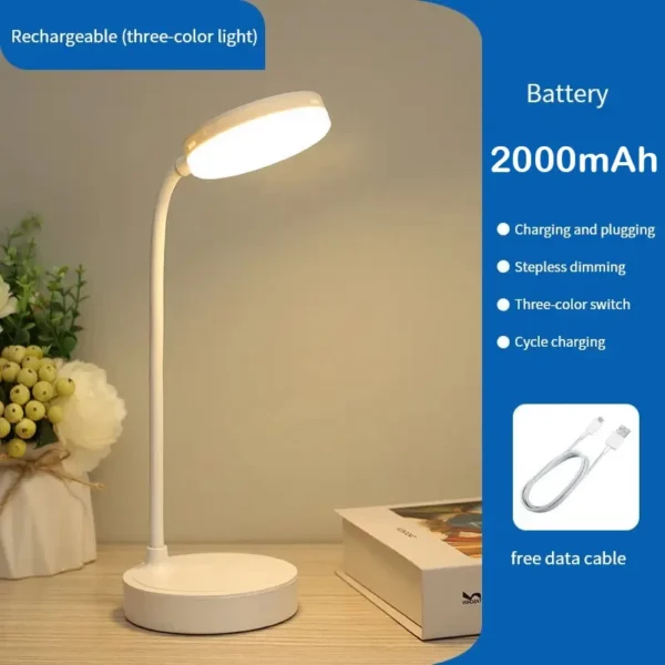 Desk Lamp USB Plug Rechargeable Table Lamp Bed Reading Book Night Light LED 3 Modes Dimming Eye Protection Light Bedside Lamp