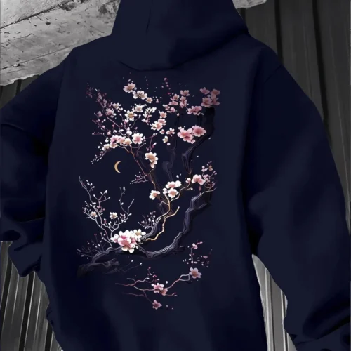 Sb636023800db46b0a904c1e2148a97f3L.webp Men'S Hoodie Designed with Retro Ink Wash Style Cherry Blossom Branches Reflecting Eastern Aesthetics Made from Knit Fabric