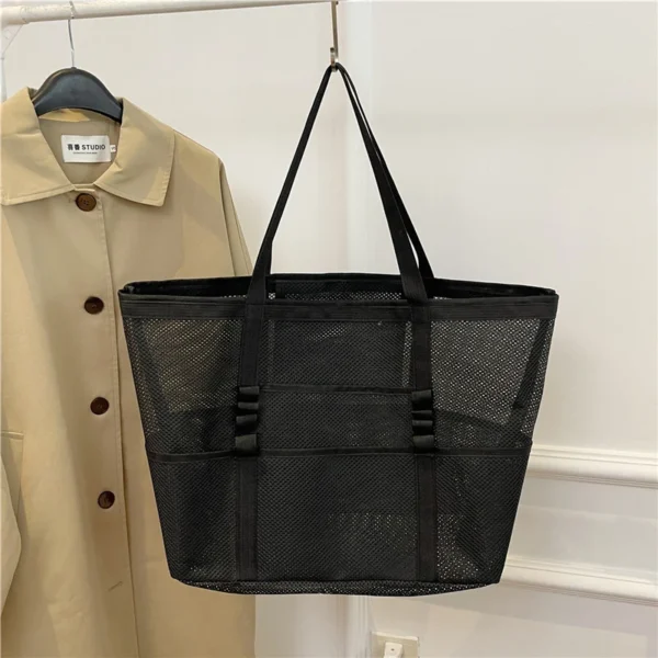 Sb93fd72533ac4a2fbdad7621a9142566k.webp Portable Mesh Beach Bag For Women Makeup Travel Storage Wash Bag Summer Travel Swimming Bath Bag Organizer Shopper Totes