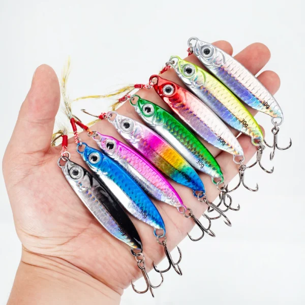8Pcs Metal Fishing Lure 7g/10g/15g/20g/25g/30g Slow Sinking Fishing Jigs 3D Eyes Laser Fishing Bait with Sharp Hooks for Fishing