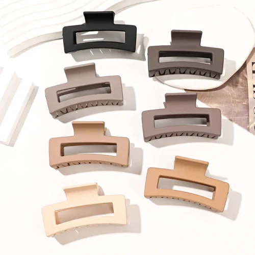 Matte square hair claw clips in neutral colors