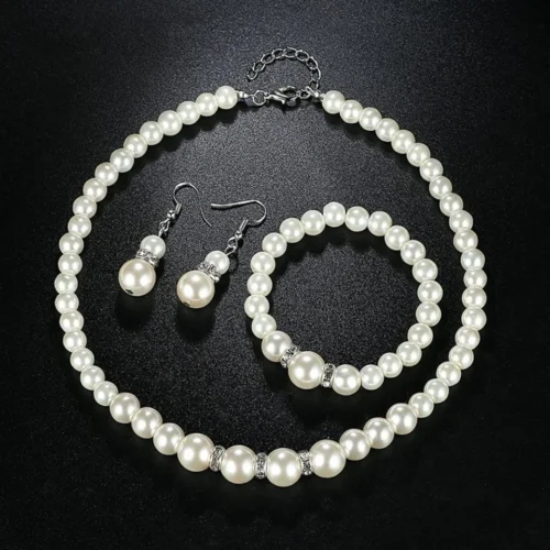 Necklace Bracelet Earrings 3pcs/set Jewelry Set for Women Elegant Wedding Party Imiation Pearl Crystal Beads Accessories Gift
