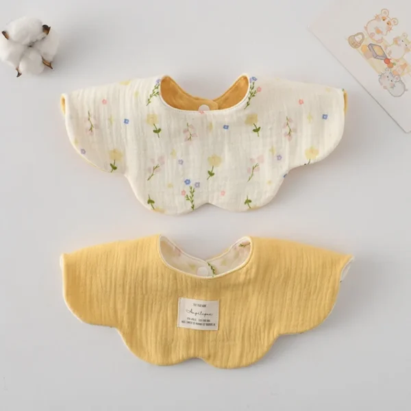 Sc962ab4042764f72bb0c952593fbb5e1X.webp Cute Two-sided Usable Baby Feeding Bib Pure Cotton Gauze Pacifier Saliva Towel Breathable Petal Bib For Newborn Toddler