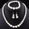 Necklace Bracelet Earrings 3pcs/set Jewelry Set for Women Elegant Wedding Party Imiation Pearl Crystal Beads Accessories Gift