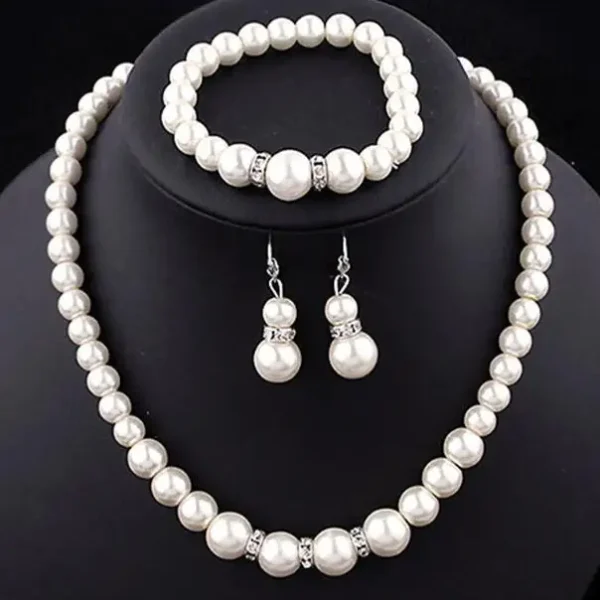 Necklace Bracelet Earrings 3pcs/set Jewelry Set for Women Elegant Wedding Party Imiation Pearl Crystal Beads Accessories Gift