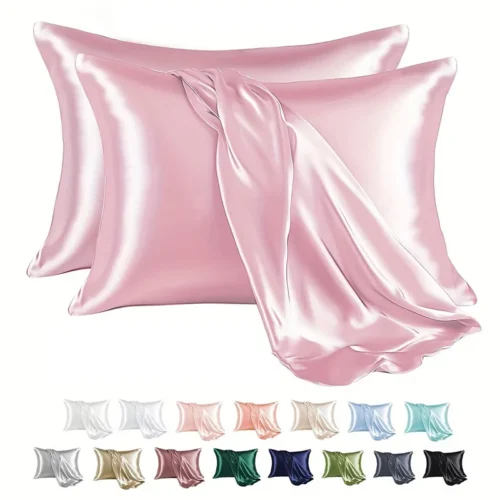 Sce105057e6d54adcbf4284bd2136132eE.webp 2 Pair Satin Pillowcase - Anti-Allergy Breathable Bedding Polyester Satin with Envelope Closure Machine Washable & Skin-Friendly
