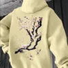 Men'S Hoodie Designed with Retro Ink Wash Style Cherry Blossom Branches Reflecting Eastern Aesthetics Made from Knit Fabric