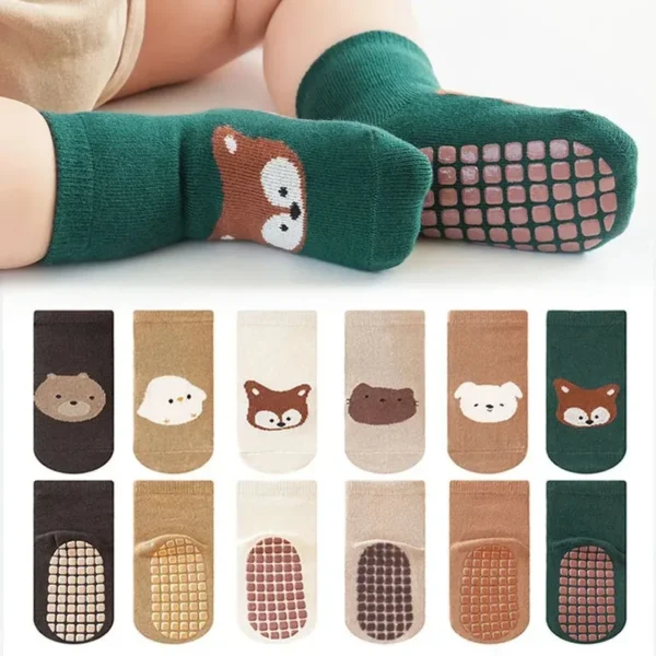Scffb02196d874b05ae55721d908d81d9t.webp Homefish 6 Pairs Kids Non-Slip Socks Cute Cartoon Fox and Bear Pattern Childrens Boys Girls Floor Socks Comfortable for Toddler