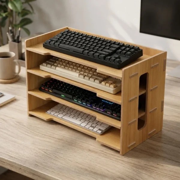 Keyboard Organizer Stackable Bamboo Wood Desk Organizer Save Space for Documents Letter Sorter Envelopes and Magazine Holder