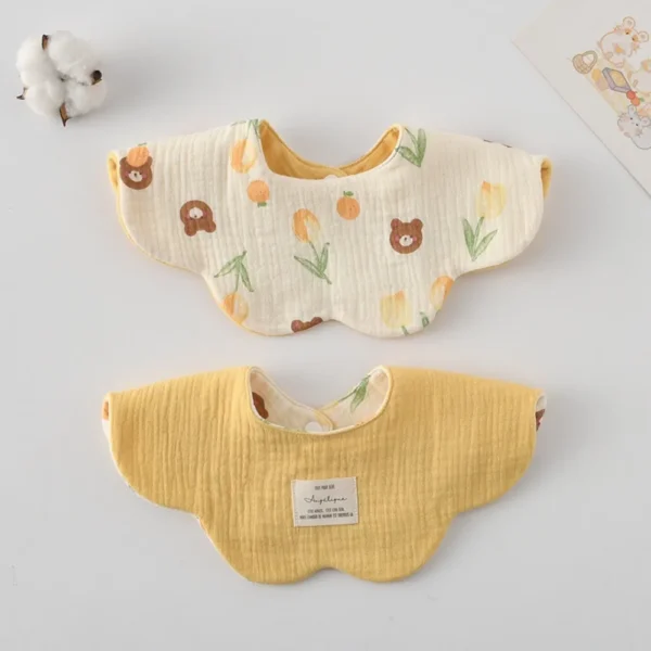 Sd5e53f37fb634eb3942a081689a760e1P.webp Cute Two-sided Usable Baby Feeding Bib Pure Cotton Gauze Pacifier Saliva Towel Breathable Petal Bib For Newborn Toddler