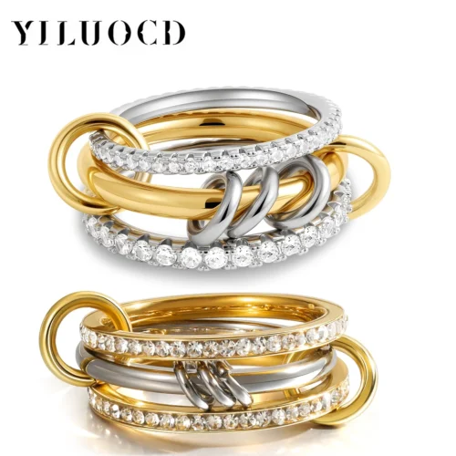 Sd7e5aa4430004df1ad8f86aeca2517071.webp New Stainless Steel Cubic Zirconia Stackable Rings for Women 18k GoldPlating Multi-Link Connected Statement Ring Stack Jewelry