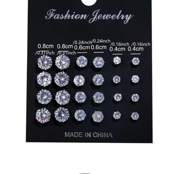 Sd946945c8aa547778bb549ae26140540x.webp 12 Pairs Set Stainless Steel Silver Color CZ Stud Earrings with Gemstone Buds Round Earrings Jewelry Accessories Unisex