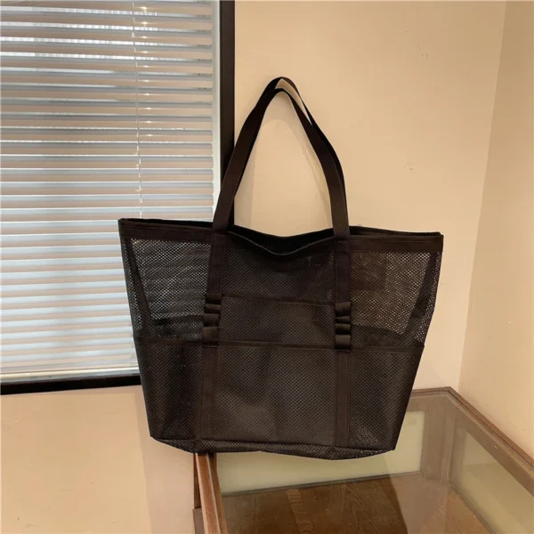 Sd94860a7b0ba40ada419cb7ee250adebG.webp Portable Mesh Beach Bag For Women Makeup Travel Storage Wash Bag Summer Travel Swimming Bath Bag Organizer Shopper Totes
