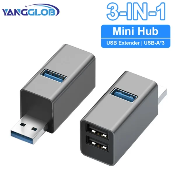 USB Hub 3 Ports High Speed USB Splitter Fast Data Transfer Portable Mini USB Extender for PC Computer Desktop Laptop USB A Hub