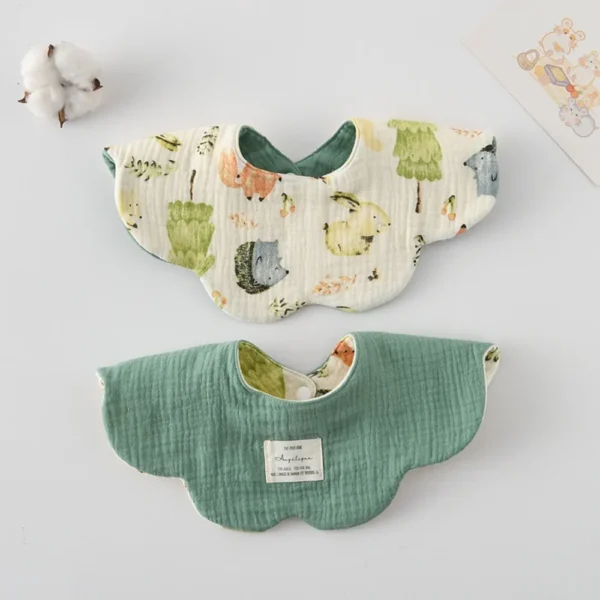 Sdc636b63d71d4536a43514d3a1e711dcl.webp Cute Two-sided Usable Baby Feeding Bib Pure Cotton Gauze Pacifier Saliva Towel Breathable Petal Bib For Newborn Toddler