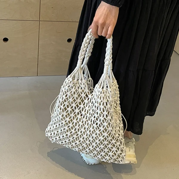 Fashion Crochet Bags for Women Summer Beach Tote Bag Raffia Aesthetic Totes Straw Handbag Bohemian Boho Woven Knit Shoulder Bag
