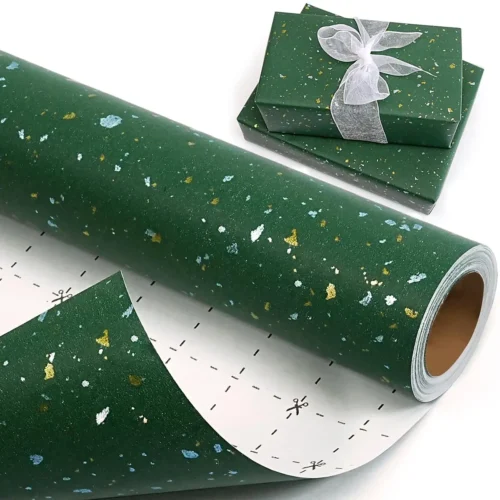 Sdfa66dca05004445aa039a465e25fb40T.webp Gift Wrapping Paper Roll, 1 Roll 17inch X 120inch, Green Gold Foil Design for Holiday, Birthday, Wedding, Party