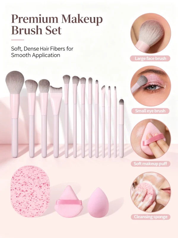 Se4f47fe3743b4a6499ab352bfb6544eec.webp Makeup Brush Set - Soft Synthetic Hair Brushes for Beauty Tools - Foundation Brush, Blush Brush, Eye Shadow Brush, Powder Puff