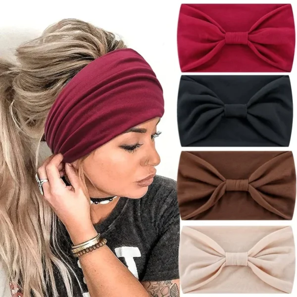 Secbd53c4aa6b4524984ec866e1e6342ae.webp Head Band Women Hair Accessories Solid Wide Headband Bowknot Turbans Wash Face Make-up Hair Band Sports Running Yoga Headbands