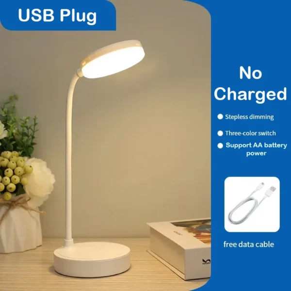 Desk Lamp USB Plug Rechargeable Table Lamp Bed Reading Book Night Light LED 3 Modes Dimming Eye Protection Light Bedside Lamp