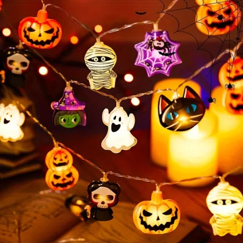 Sed82adab74c04166ae1fd3a499ebef8eI.webp Spooky Halloween LED Decorative String Lights, Cartoon Shaped Fairy Lights for Kids Room Wall Indoor Halloween Holiday Decor