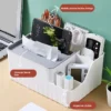 6-Section Desk Organizer - Multifunctional Tissue Box with Remote Holder, Plastic Storage for Living Room, Kitchen & Office