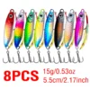 8Pcs Metal Fishing Lure 7g/10g/15g/20g/25g/30g Slow Sinking Fishing Jigs 3D Eyes Laser Fishing Bait with Sharp Hooks for Fishing