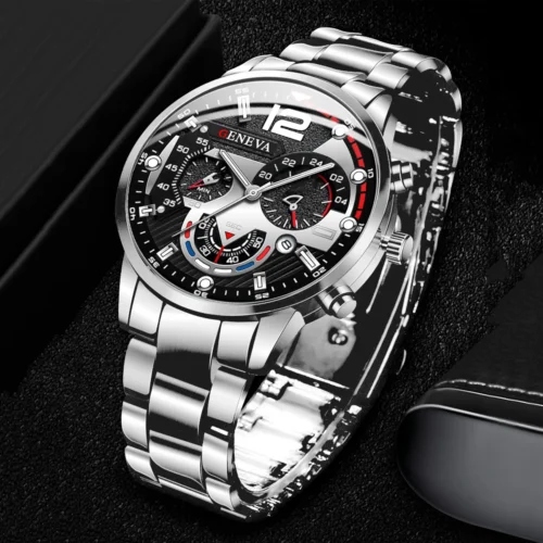 Fashion Men's Watches Stainless Steel Band Analog Quartz Wristwatch with Calendar
