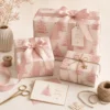 Gift Wrapping Paper with Jute Rope, Pink Christmas Tree, Suitable for Christmas, Christmas Eve, New Year, Valentine's Day, Girl