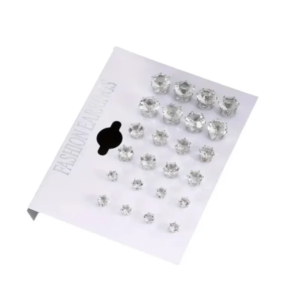 Sfd304d1c6c8445c4a53cb009b68c614bf.webp 12 Pairs Set Stainless Steel Silver Color CZ Stud Earrings with Gemstone Buds Round Earrings Jewelry Accessories Unisex