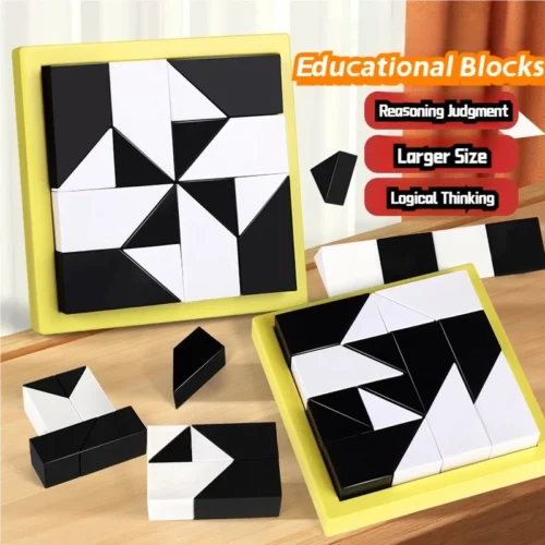 Sfdd72b5aae844ecab71cf1f074e3b442J.webp Educational Black and White Building Block Puzzles, Educational Toys That Promote Learning, Entertainment, Intelligence, Manual and Mental Dexterity, Hand-Eye Coordination, Interaction, Interest Development, Two-Player Interaction, Logical Reasoning Training, Tabletop Games, Suitable for Birthdays,