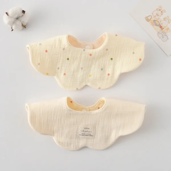 Sffb6d83b84e14b4383f824b85dd023bae.webp Cute Two-sided Usable Baby Feeding Bib Pure Cotton Gauze Pacifier Saliva Towel Breathable Petal Bib For Newborn Toddler