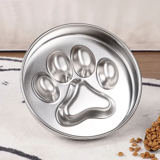 Paw-Pattern Stainless Steel Slow Feeder Dog Bowl