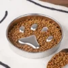 Paw-Pattern Stainless Steel Slow Feeder Dog Bowl