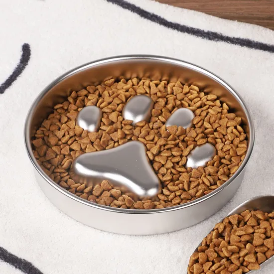 Paw-Pattern Stainless Steel Slow Feeder Dog Bowl